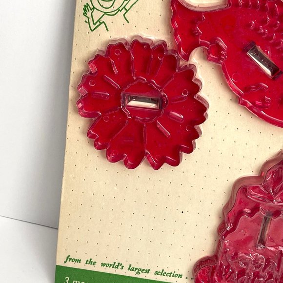 HRM Red Plastic Cookie Cutters Vintage New on Card Set of 3 Rare Birthday - Picture 4 of 6